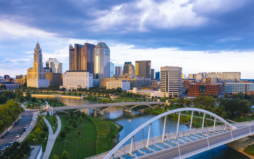 Aerial shot of downtown Ohio