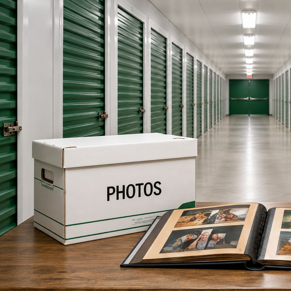 carefully storing photos and documents